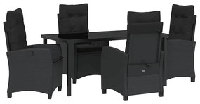 vidaXL Kert étkező szett párnával 5 pcs Fekete polirattan