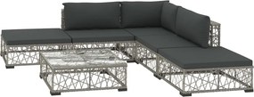 vidaXL 6-részes szürke polyrattan kerti bútorszett párnákkal