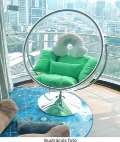 Függő fotel állvánnyal, átlátszó/ezüst/szürke, BUBBLE NEW TYP 2