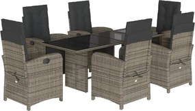 vidaXL 7 részes szürke polyrattan kerti étkezőgarnitúra párnával