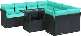 vidaXL 9 részes fekete polyrattan akácfa kerti ülőgarnitúra párnákkal