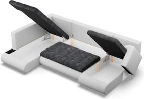 Tokio U sarokkanapé, 3 ágyneműtartóval, fonott + műbőr, baloldali, sötétszürke - fehér