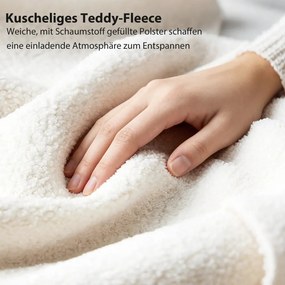 HOMCOM Ágy 140x200 cm Ágykeret állítható kárpitozott teddy fleece fejtámlával, fehér