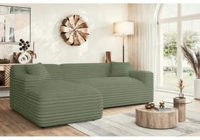 Zöld kordbársony sarokkanapé (bal oldali-heverő résszel) Martin – Ropez