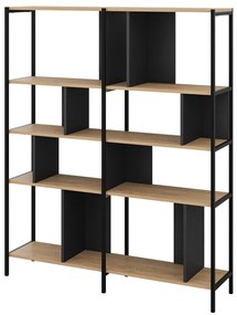 Fekete-natúr színű könyvespolc tölgyfa dekorral 144x175 cm Alabama – Marckeric