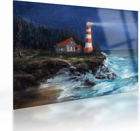 Kép - világítótorony az óceán partján, akvarell (üvegen) (70x50 cm)