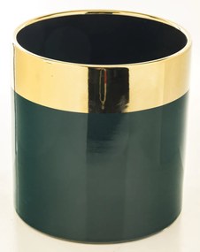 Modern design henger alakú fekete kerámia virágtartó kaspó arany szegélyes 16x15,5x15,5cm