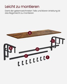 Falra szerelhető akasztós polc, kabáttartó rusztikus barna