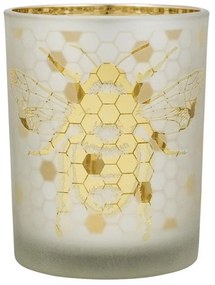 Üveg teamécses tartó, méhecskés sziluettel, arany színű, 12 cm
