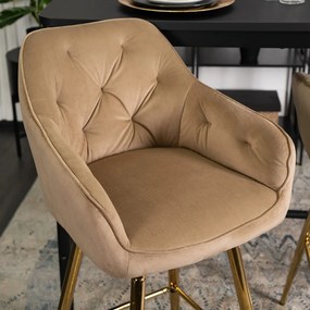 Bézs Bársony Bárszék Aranyszínű Lábbal. SALEM
