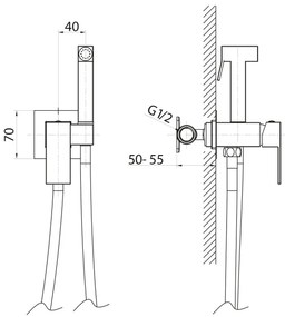 Sapho - Bidé csaptelep kézi zuhannyal süllyesztett beépítéshez CUBEMIX matt arany