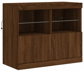 barna tölgy színű tálalószekrény LED-ekkel 163 x 37 x 67 cm