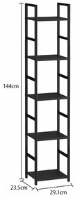 Intenso Home 5 szintes nyitott könyvespolc 29 x 144cm (Fekete) | Univerzális tároló állvány fém lábakkal