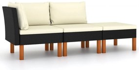 3 részes polyrattan és tömör eukaliptuszfa kerti ülőgarnitúra