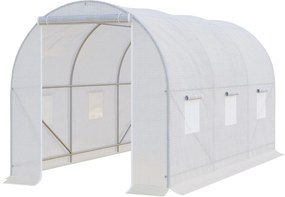 Outsunny Kültéri Üvegház 3,5x2x2 m Alagút Üvegház 6 Felhúzható Háló Ablakkal és Cipzáros Ajtóval UV-álló Üvegház Terasz Kerthez | Aosom