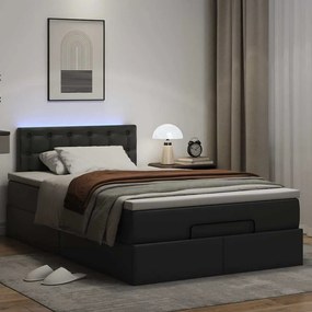fekete műbőr ottomán ágy matracokkal &amp; LED-ek 120x190 cm