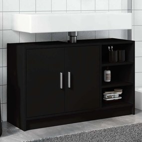 Fekete szerelt fa mosdószekrény 90 x 29 x 55 cm