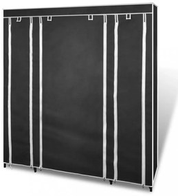 fekete szövet ruhásszekrény tárolórekeszekkel 45x150x176 cm
