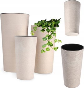 3db-os Virágtartó Szett Kerti Virágtartó Betét Magas Nagy Bézs 37+47+57 cm