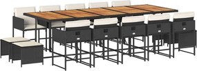 vidaXL 15 részes fekete polyrattan kerti étkezőgarnitúra párnákkal