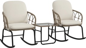 Outsunny 3 darabos Rattan Hinta Szék Szett, Kerti Bútor Szett 2 Hinta Székkel és 1 Kávézó Asztallal, Kerti Ülőgarnitúra Párnákkal, Erkélyre, Teraszra,