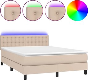 vidaXL cappuccino színű műbőr rugós ágy matraccal és LED-del 140x190cm