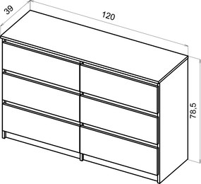 SIMPLE 120 6 fiókos komód fehér/fehér magasfényű