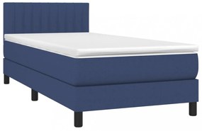 kék szövet rugós és LED-es ágy matraccal 90x200 cm