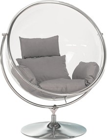 Függő fotel állvánnyal, átlátszó/ezüst/szürke, BUBBLE NEW TYP 2