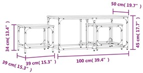 vidaXL 3 db barna tölgyszínű szerelt fa rakásolható dohányzóasztal