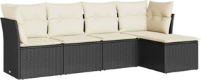 vidaXL 5 részes fekete polyrattan kerti kanapészett párnákkal
