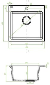 Laveo Alena, 1 kamrás gránit mosogató 490x490x215 mm, szürke, LAV-SBA_510T