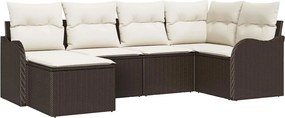 vidaXL Kerti Kanapé Szett párnával 6 pcs Barna és fehér Poli rattan