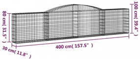 íves horganyzott vas gabion kosár 400x30x80/100 cm