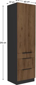 Magas szekrény, okapi dió/fekete, MENZO 60 DKS-210 3S1F