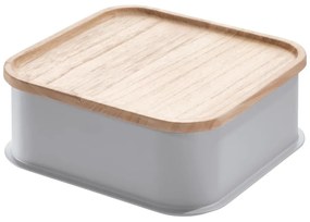 Eco szürke tárolódoboz paulownia fa fedéllel, 21,3 x 21,3 cm - iDesign