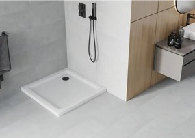 Mexen Flat slim négyzet alakú zuhanytálca 90 x 90 cm, fehér, fekete szifon - 40109090B