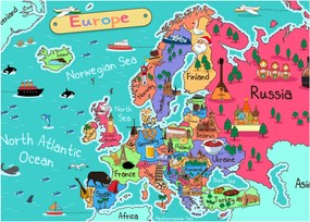 Kép - gyermek térkép Európa (üvegen) (70x50 cm)