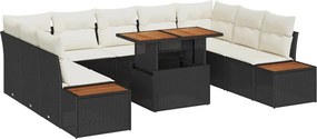 vidaXL Kert étkező szett párnával 10 pcs Fekete és bézs