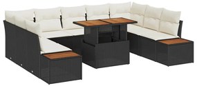 vidaXL Kert étkező szett párnával 10 pcs Fekete és bézs