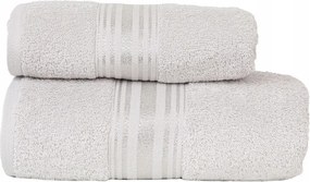 Puha, szürke fürdőlepedő 70x140 cm, ezüst bordűrrel, 100% pamut