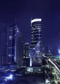 Poszter 29,7x42cm Kilátás az éjszakai felhőkarcolókra, Assaf Frank