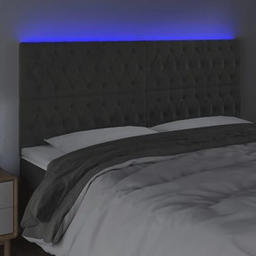 sötétszürke bársony LED-es fejtámla 180x7x118/128 cm
