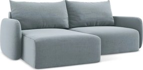 Kék bársony kinyitható-tárolóhelyes sarokkanapé (bal oldali-heverő résszel) Kalena – Makamii