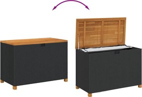 Fekete Polyrattan És Akácfa Kerti Tárolóláda 110 X 55 X 63 Cm