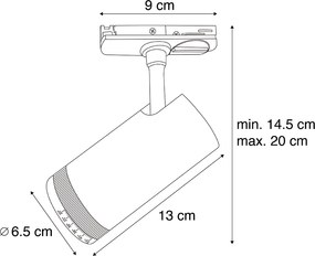 Modern fekete spotlámpa 1 fázisú sínrendszerhez, LED-del, forgatható és dönthető - Iconic Zoom