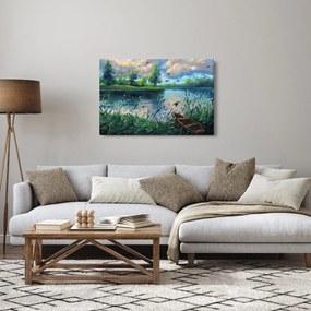 Kép - olajfestmény, Nyári este a tónál (90x60 cm)