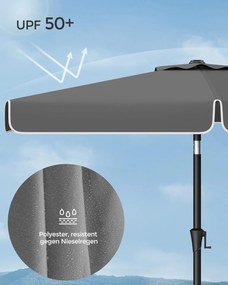 Napernyő 200 × 150 cm, téglalap alakú erkélyernyő, napvédelem UPF 50+, talp nélkül, szürke
