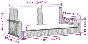 barna polyrattan hintapad párnával 119 x 56 x 48 cm