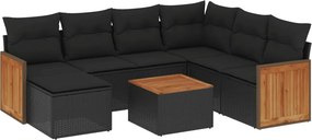 vidaXL 8 részes fekete polyrattan kerti ülőgarnitúra párnákkal